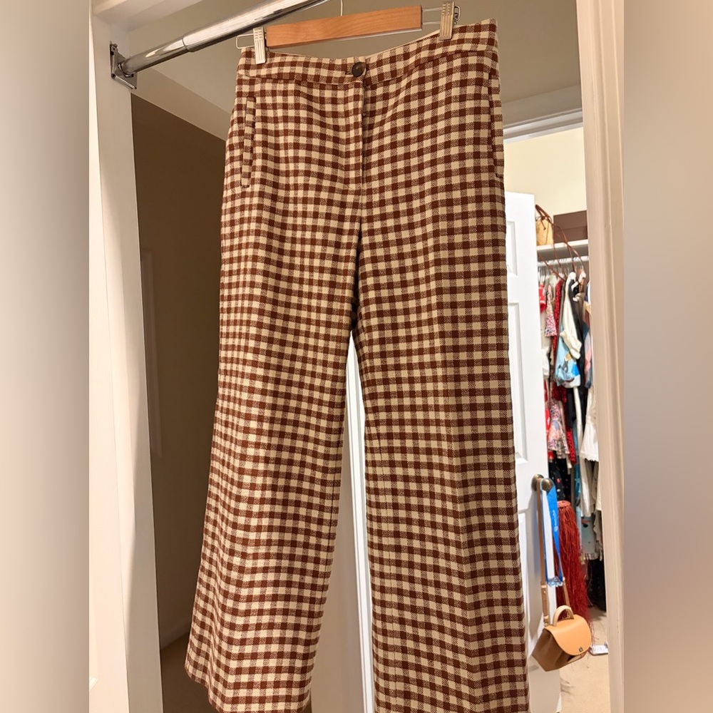 Sezane Martin Crop Trousers Brown/ Ecru Gingham - Picture 2 of 5